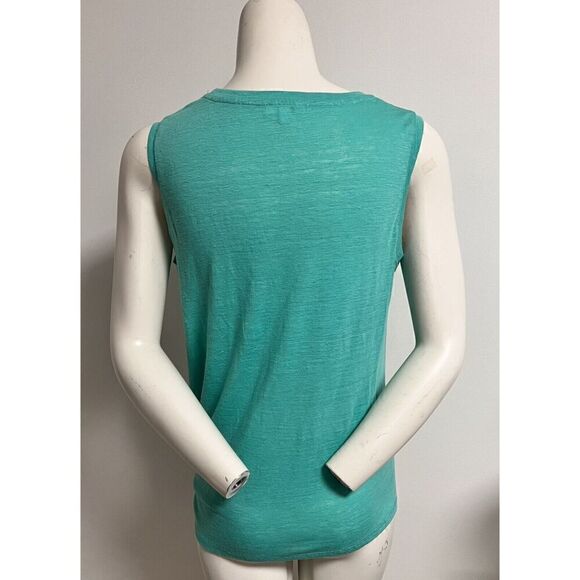Maette Womens Teal Linen Tank Top Scoop Neck Knot Front Size M - Picture 3 of 8
